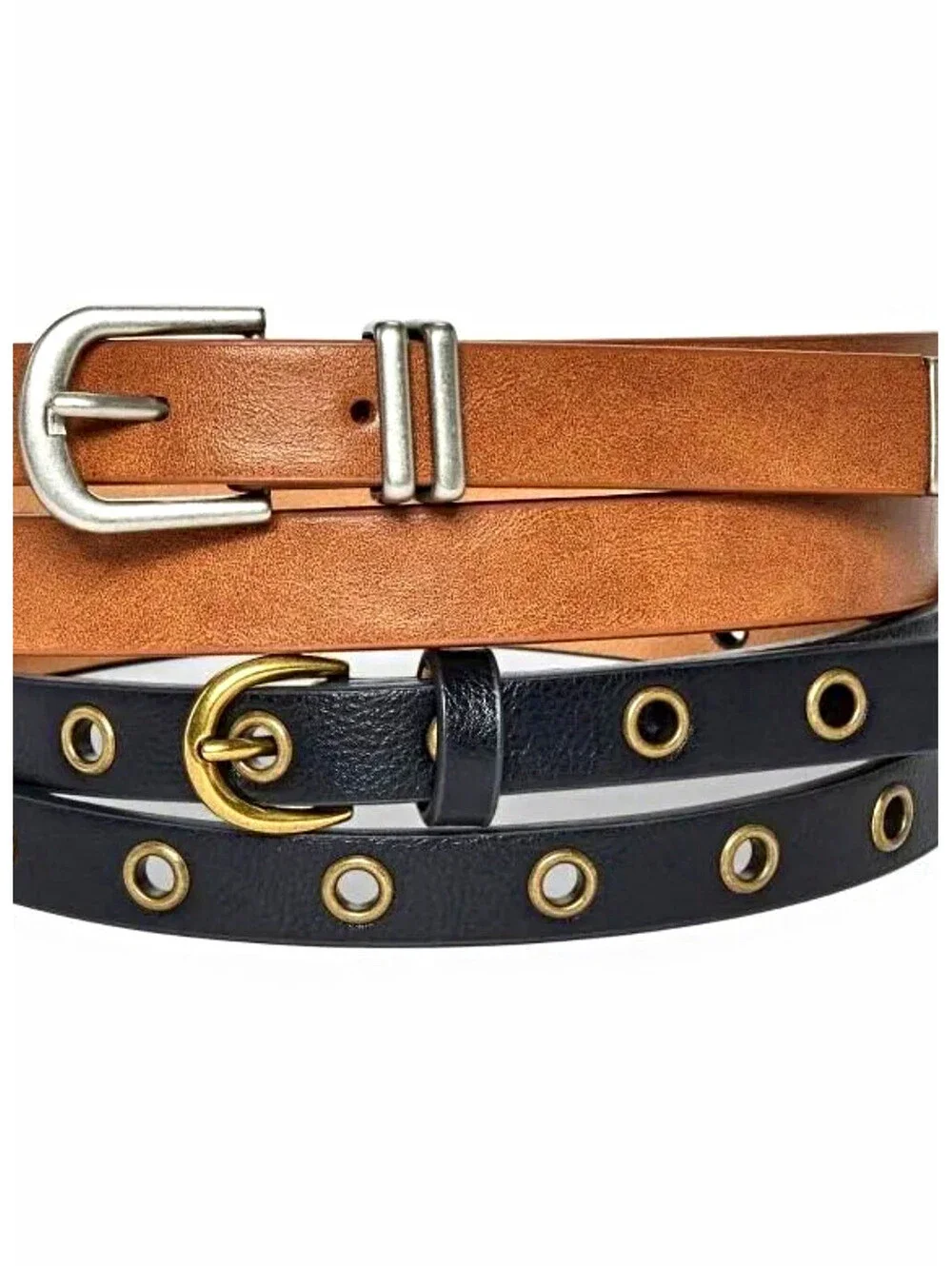 Universal Thread Women’s 2-Belt Lot Brown & Black Buckle Grommet M